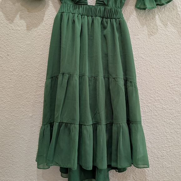 NWT ASOS DESIGN Green Ruffle Cutout Mini Dress Open Back Size US 4 Tiered Skirt - Picture 6 of 13